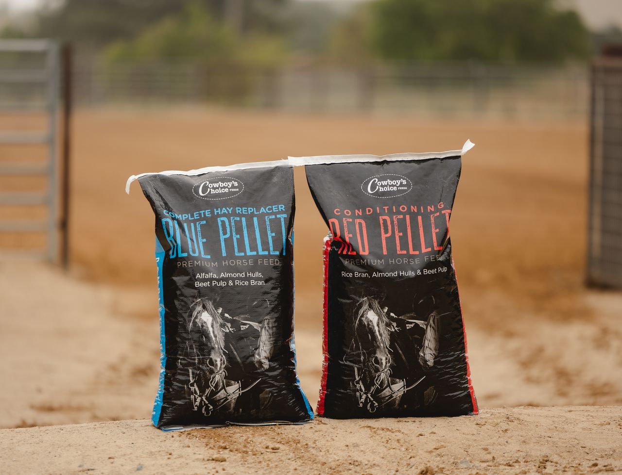 Bags of Cowboy’s Choice horse feed