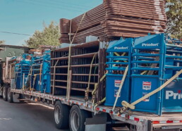 Image of a trailer bed loaded with Priefert equipment